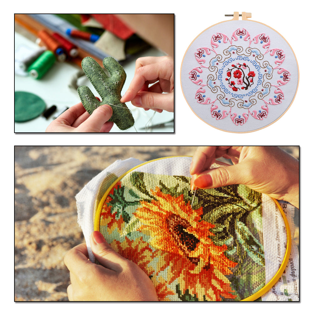 Plum Blossom In Cold Winter - DIY Embroidery Cross Stitch Kit with Pattern Cotton Threads Needles Hoop 30x30CM/11.81x11.81in