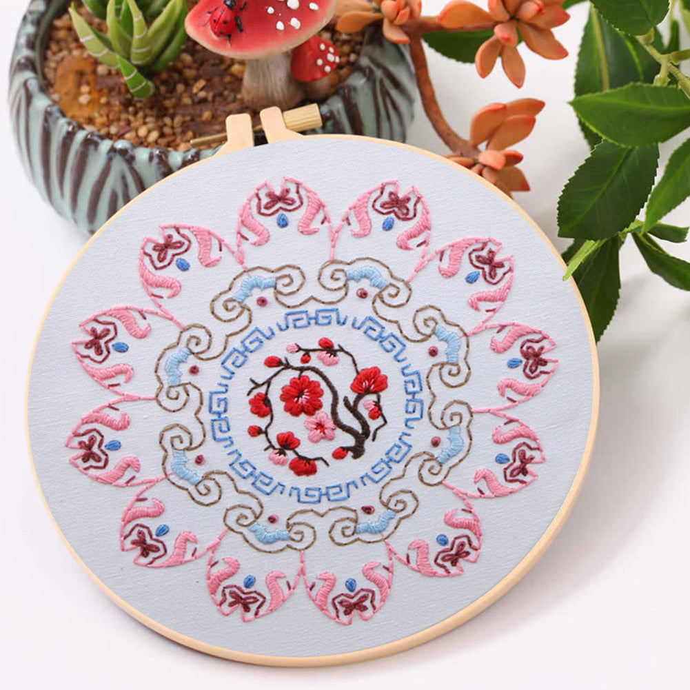 Plum Blossom In Cold Winter - DIY Embroidery Cross Stitch Kit with Pattern Cotton Threads Needles Hoop 30x30CM/11.81x11.81in