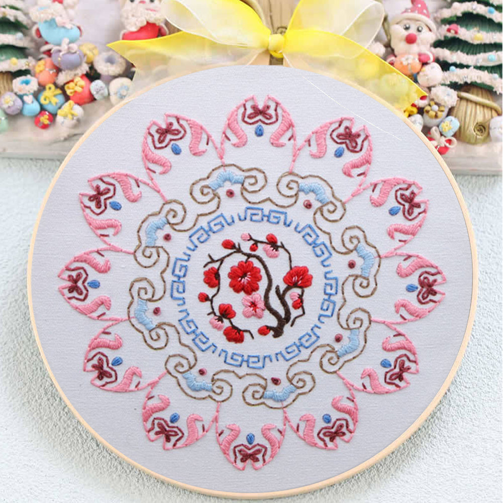 Plum Blossom In Cold Winter - DIY Embroidery Cross Stitch Kit with Pattern Cotton Threads Needles Hoop 30x30CM/11.81x11.81in
