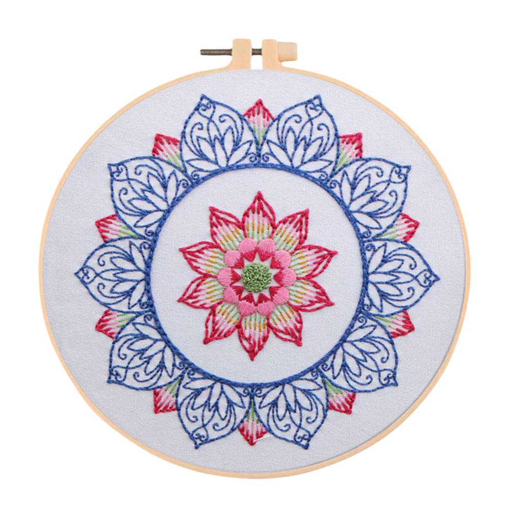 Lotus In Rain - DIY Embroidery Cross Stitch Kit with Pattern Cotton Threads Needles Hoop 30x30CM/11.81x11.81in
