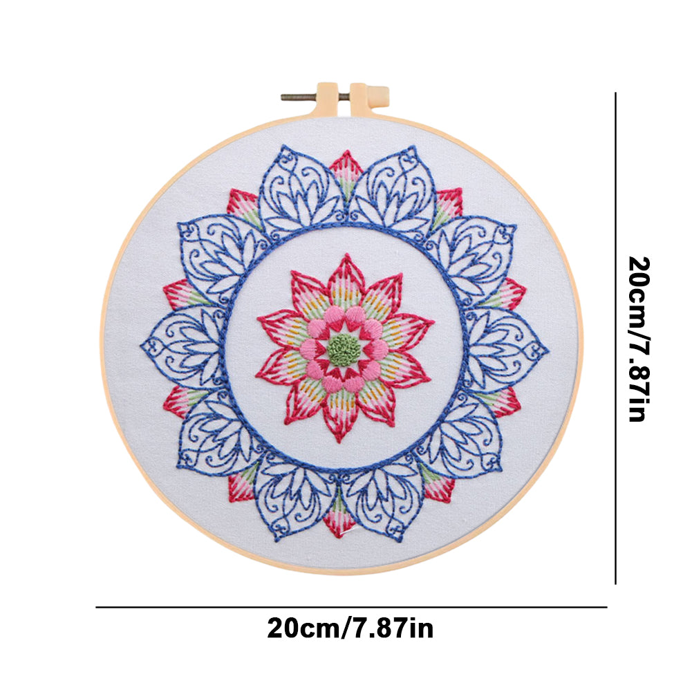 Lotus In Rain - DIY Embroidery Cross Stitch Kit with Pattern Cotton Threads Needles Hoop 30x30CM/11.81x11.81in