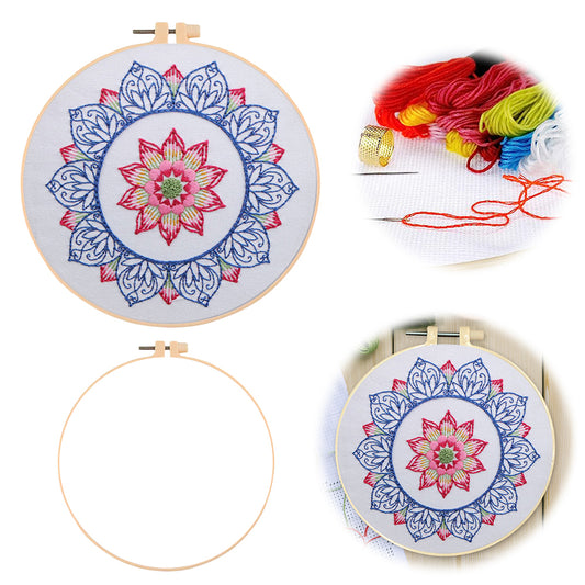 Lotus In Rain - DIY Embroidery Cross Stitch Kit with Pattern Cotton Threads Needles Hoop 30x30CM/11.81x11.81in