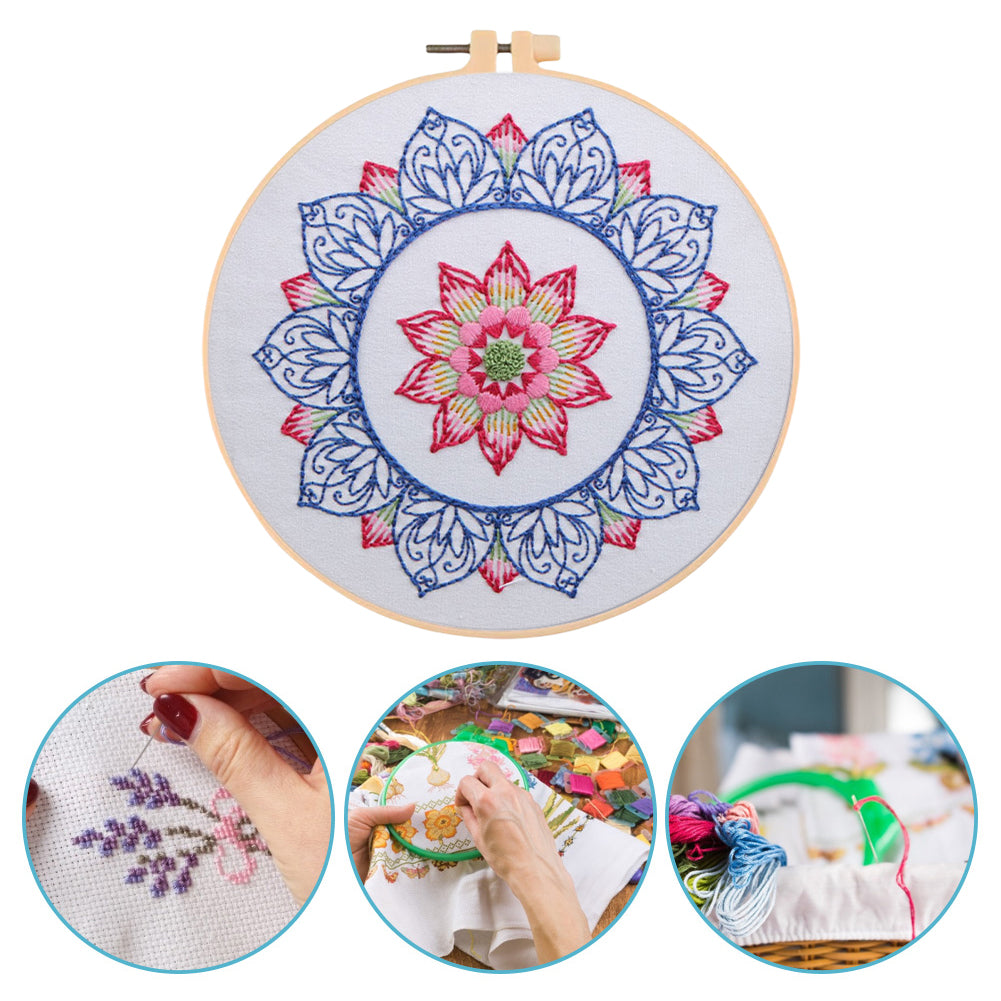 Lotus In Rain - DIY Embroidery Cross Stitch Kit with Pattern Cotton Threads Needles Hoop 30x30CM/11.81x11.81in