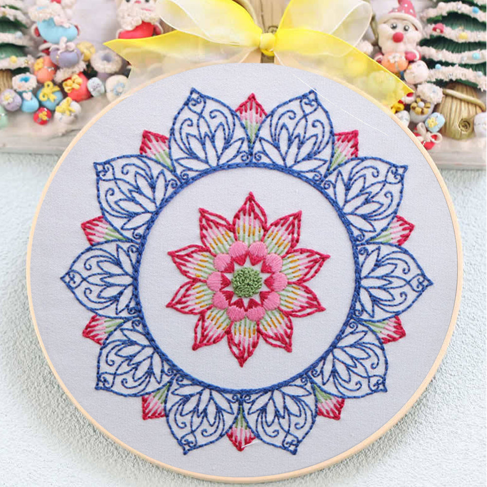 Lotus In Rain - DIY Embroidery Cross Stitch Kit with Pattern Cotton Threads Needles Hoop 30x30CM/11.81x11.81in
