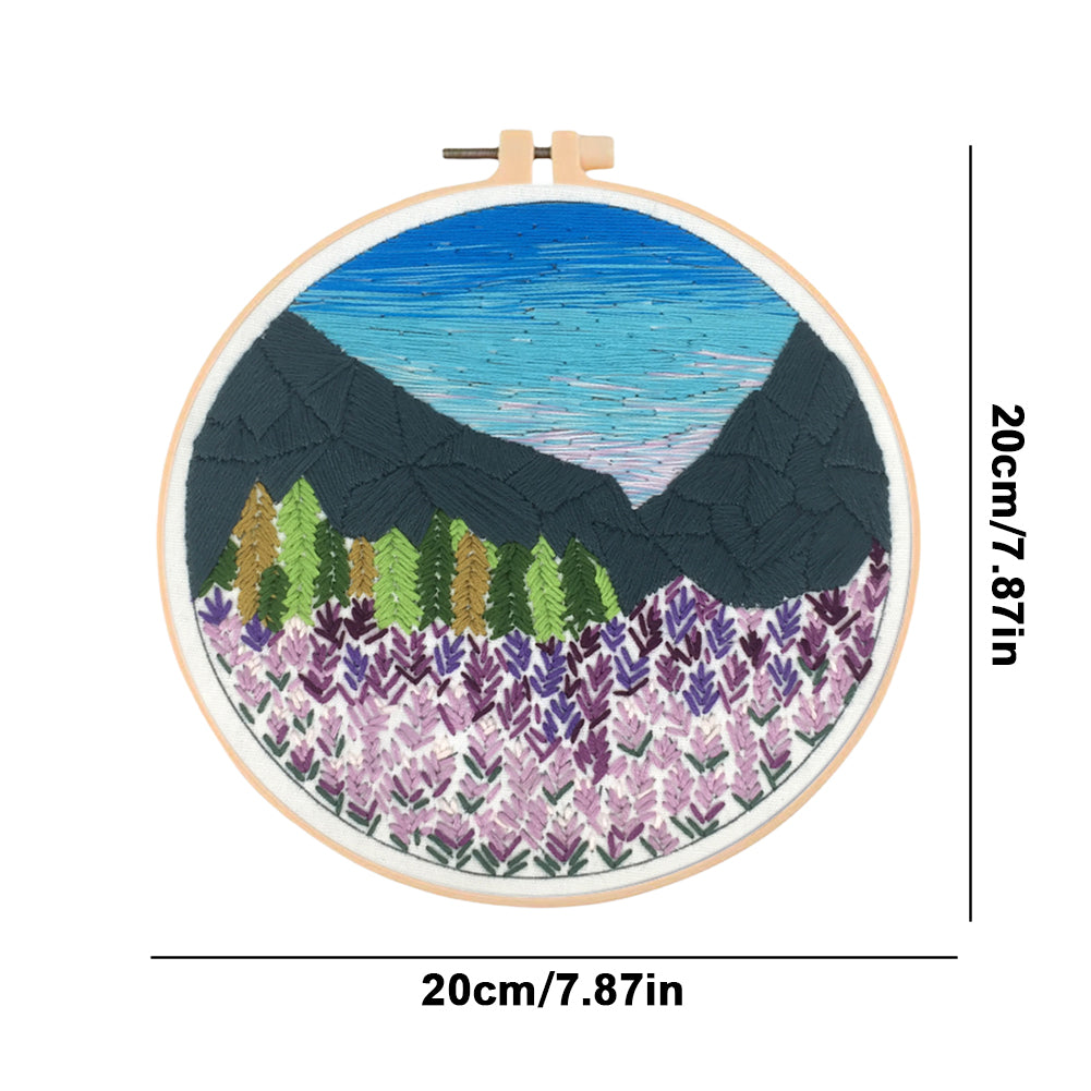 Flower Sea In Forest - DIY Embroidery Cross Stitch Kit with Pattern Cotton Threads Needles Hoop 30x30CM/11.81x11.81in