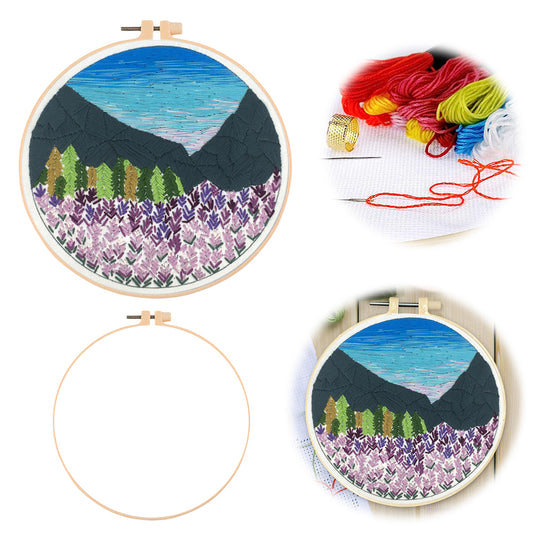 Flower Sea In Forest - DIY Embroidery Cross Stitch Kit with Pattern Cotton Threads Needles Hoop 30x30CM/11.81x11.81in