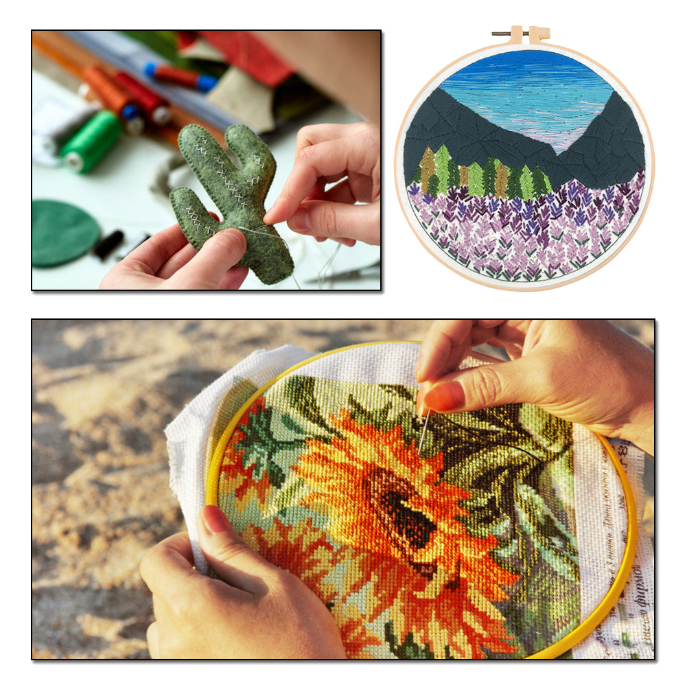 Flower Sea In Forest - DIY Embroidery Cross Stitch Kit with Pattern Cotton Threads Needles Hoop 30x30CM/11.81x11.81in