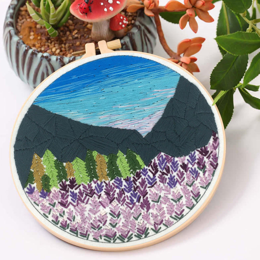 Flower Sea In Forest - DIY Embroidery Cross Stitch Kit with Pattern Cotton Threads Needles Hoop 30x30CM/11.81x11.81in