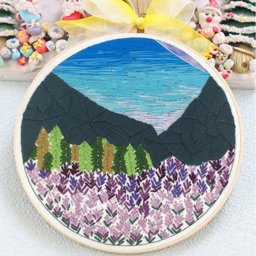 Flower Sea In Forest - DIY Embroidery Cross Stitch Kit with Pattern Cotton Threads Needles Hoop 30x30CM/11.81x11.81in