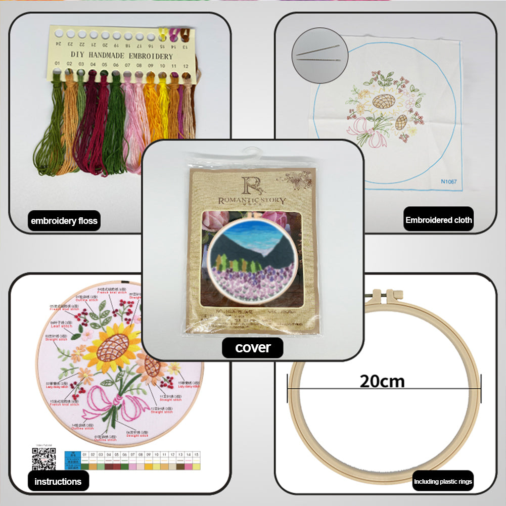 Flower Sea In Forest - DIY Embroidery Cross Stitch Kit with Pattern Cotton Threads Needles Hoop 30x30CM/11.81x11.81in