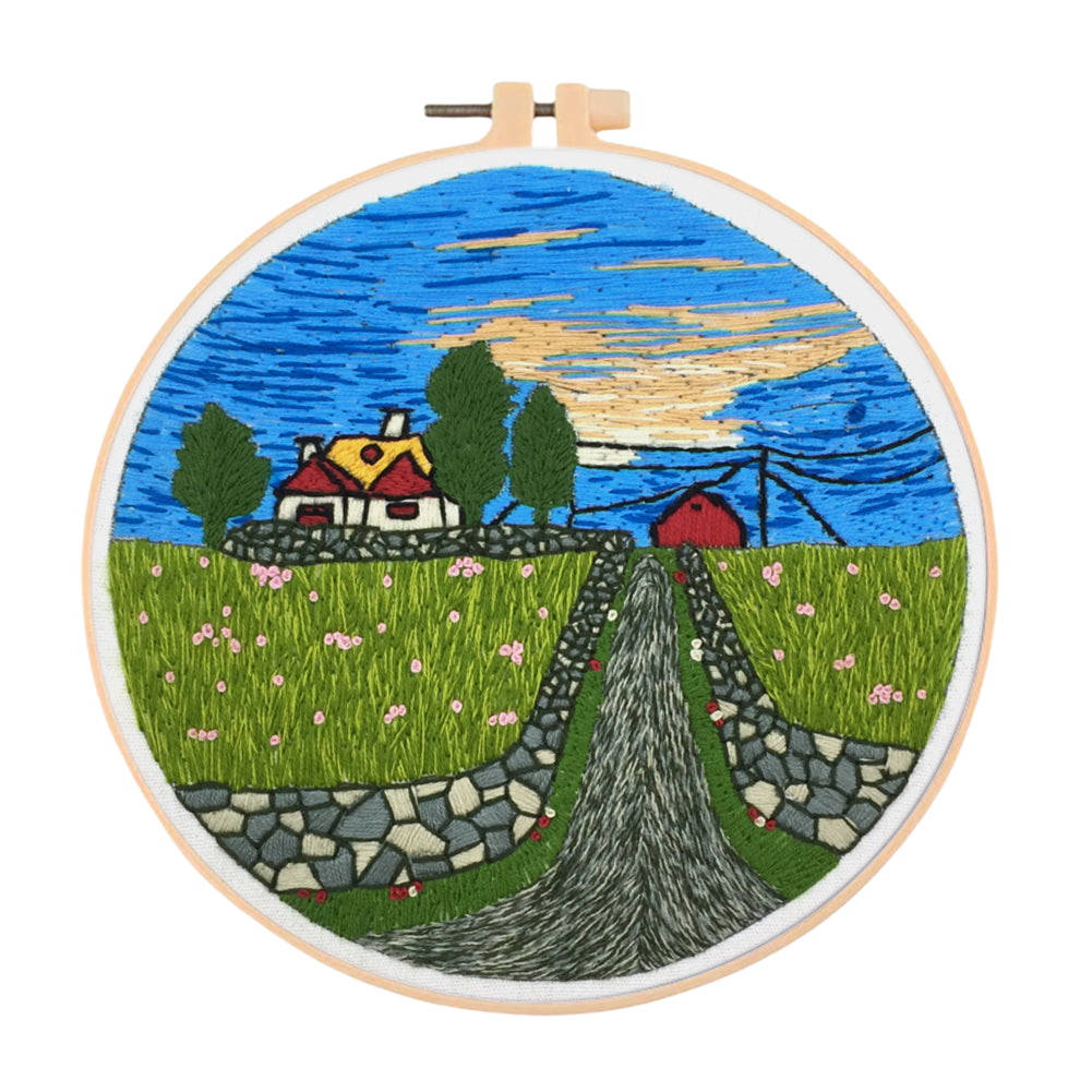 Pastoral Life - DIY Embroidery Cross Stitch Kit with Pattern Cotton Threads Needles Hoop 30x30CM/11.81x11.81in