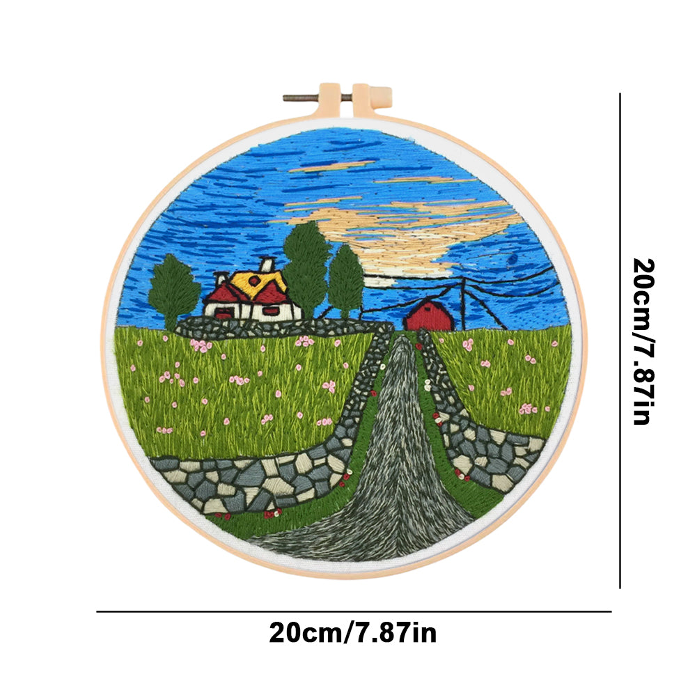Pastoral Life - DIY Embroidery Cross Stitch Kit with Pattern Cotton Threads Needles Hoop 30x30CM/11.81x11.81in