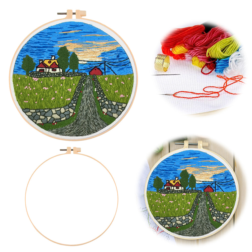 Pastoral Life - DIY Embroidery Cross Stitch Kit with Pattern Cotton Threads Needles Hoop 30x30CM/11.81x11.81in