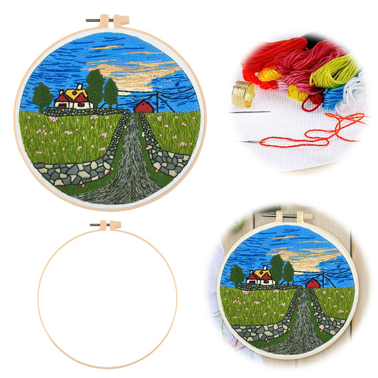 Pastoral Life - DIY Embroidery Cross Stitch Kit with Pattern Cotton Threads Needles Hoop 30x30CM/11.81x11.81in