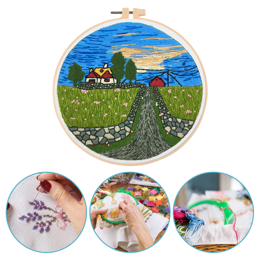 Pastoral Life - DIY Embroidery Cross Stitch Kit with Pattern Cotton Threads Needles Hoop 30x30CM/11.81x11.81in