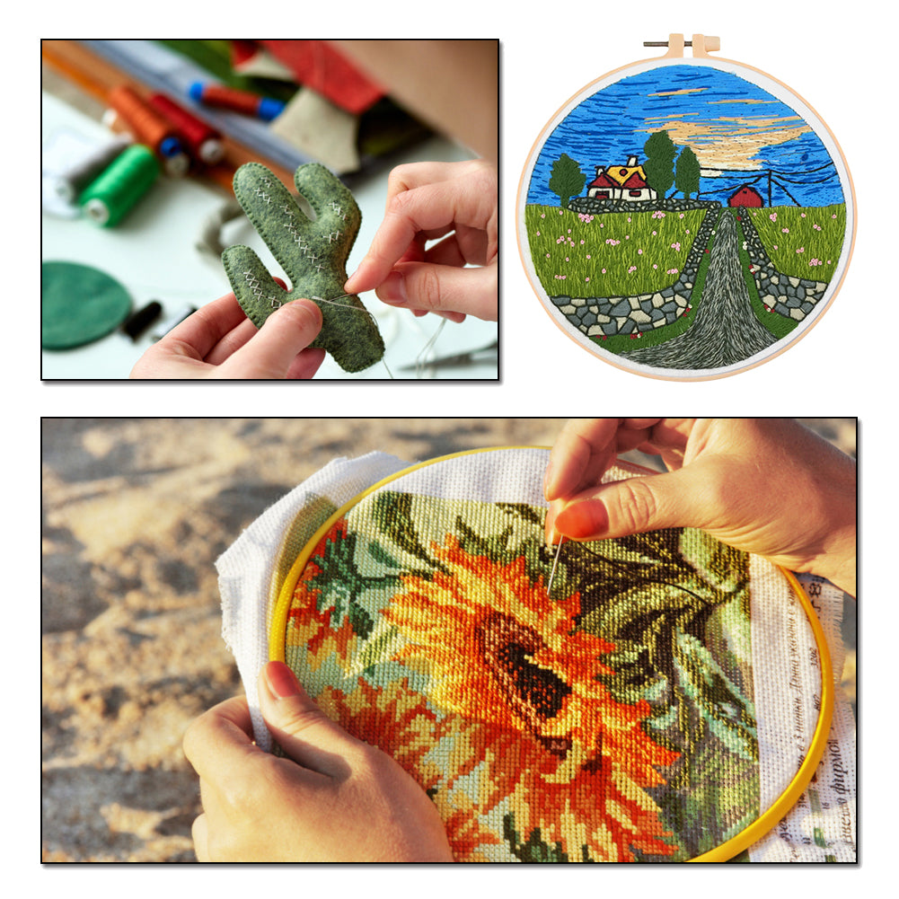 Pastoral Life - DIY Embroidery Cross Stitch Kit with Pattern Cotton Threads Needles Hoop 30x30CM/11.81x11.81in