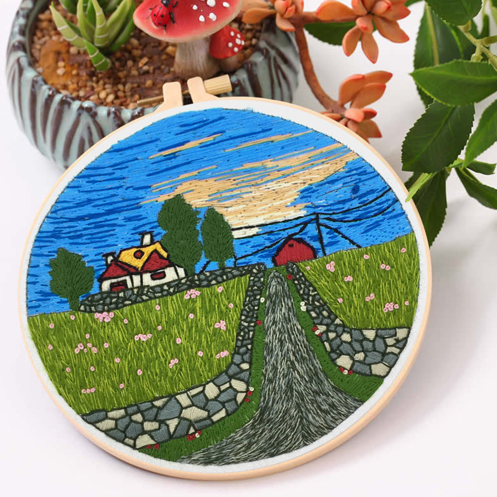 Pastoral Life - DIY Embroidery Cross Stitch Kit with Pattern Cotton Threads Needles Hoop 30x30CM/11.81x11.81in
