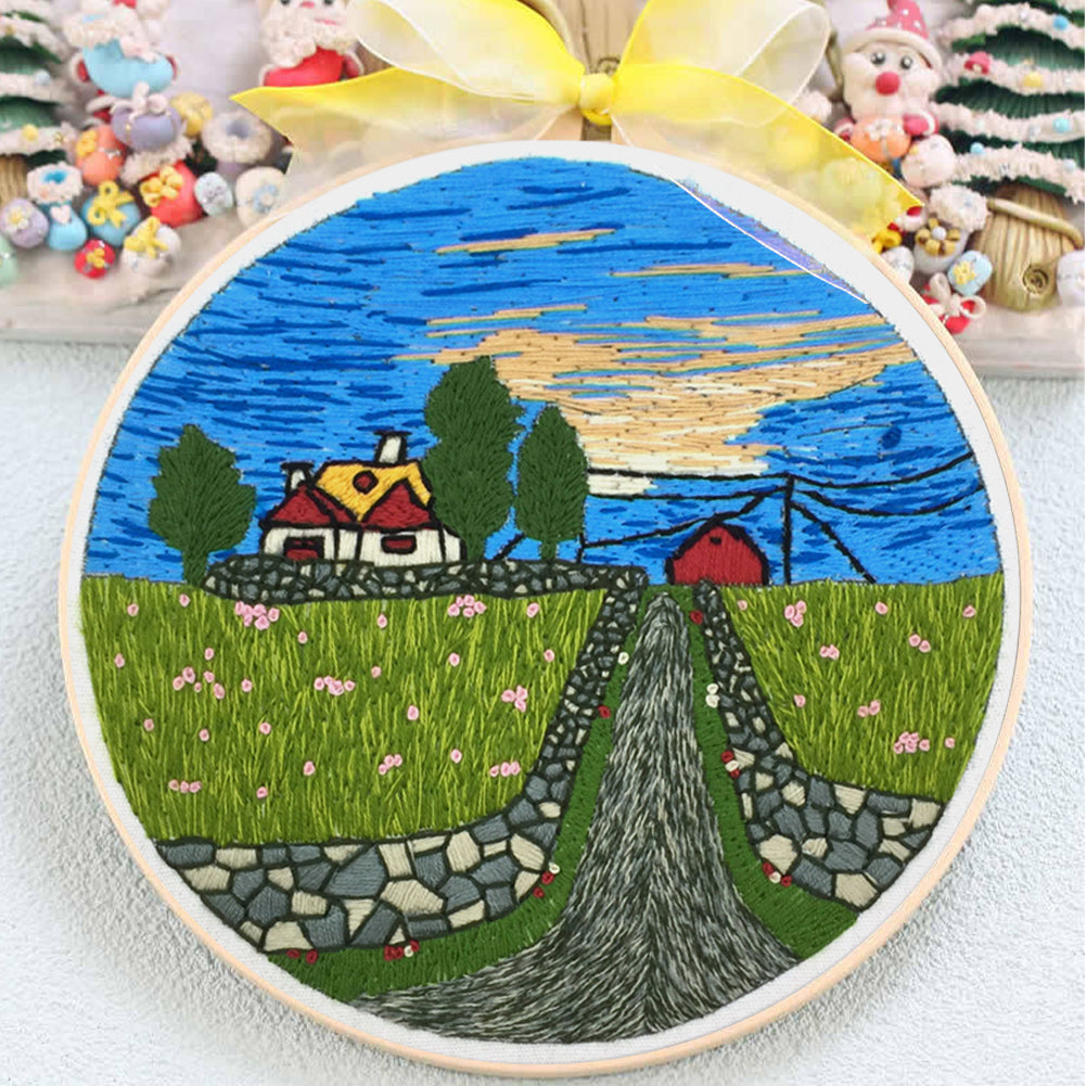 Pastoral Life - DIY Embroidery Cross Stitch Kit with Pattern Cotton Threads Needles Hoop 30x30CM/11.81x11.81in