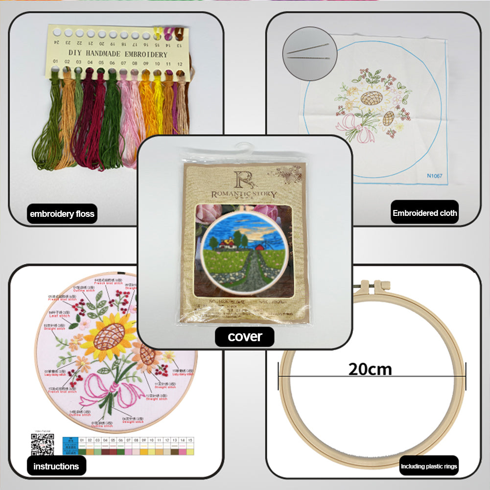 Pastoral Life - DIY Embroidery Cross Stitch Kit with Pattern Cotton Threads Needles Hoop 30x30CM/11.81x11.81in