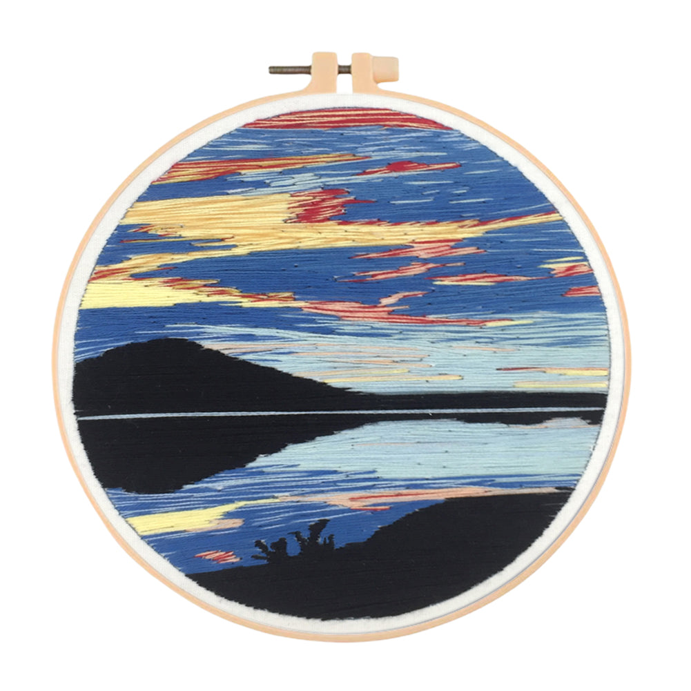 Water & Sky Merging - DIY Embroidery Cross Stitch Kit with Pattern Cotton Threads Needles Hoop 30x30CM/11.81x11.81in