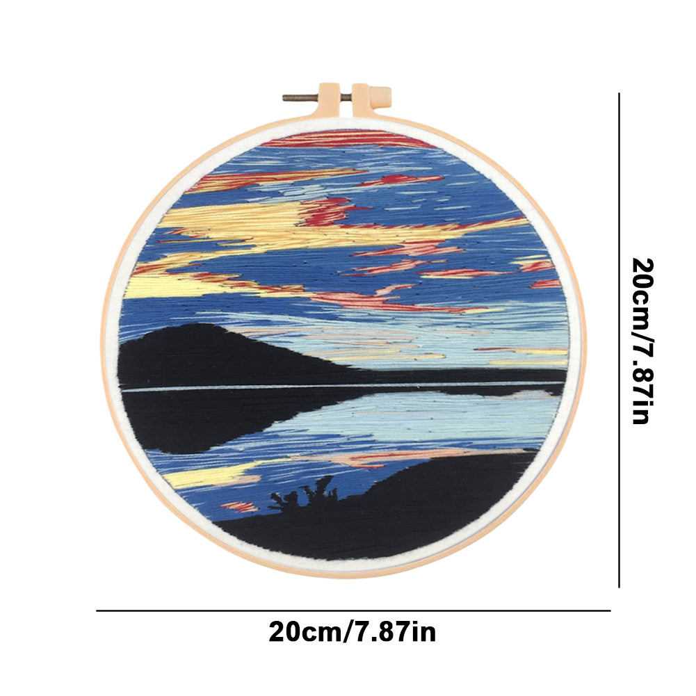 Water & Sky Merging - DIY Embroidery Cross Stitch Kit with Pattern Cotton Threads Needles Hoop 30x30CM/11.81x11.81in