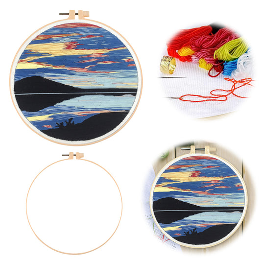 Water & Sky Merging - DIY Embroidery Cross Stitch Kit with Pattern Cotton Threads Needles Hoop 30x30CM/11.81x11.81in