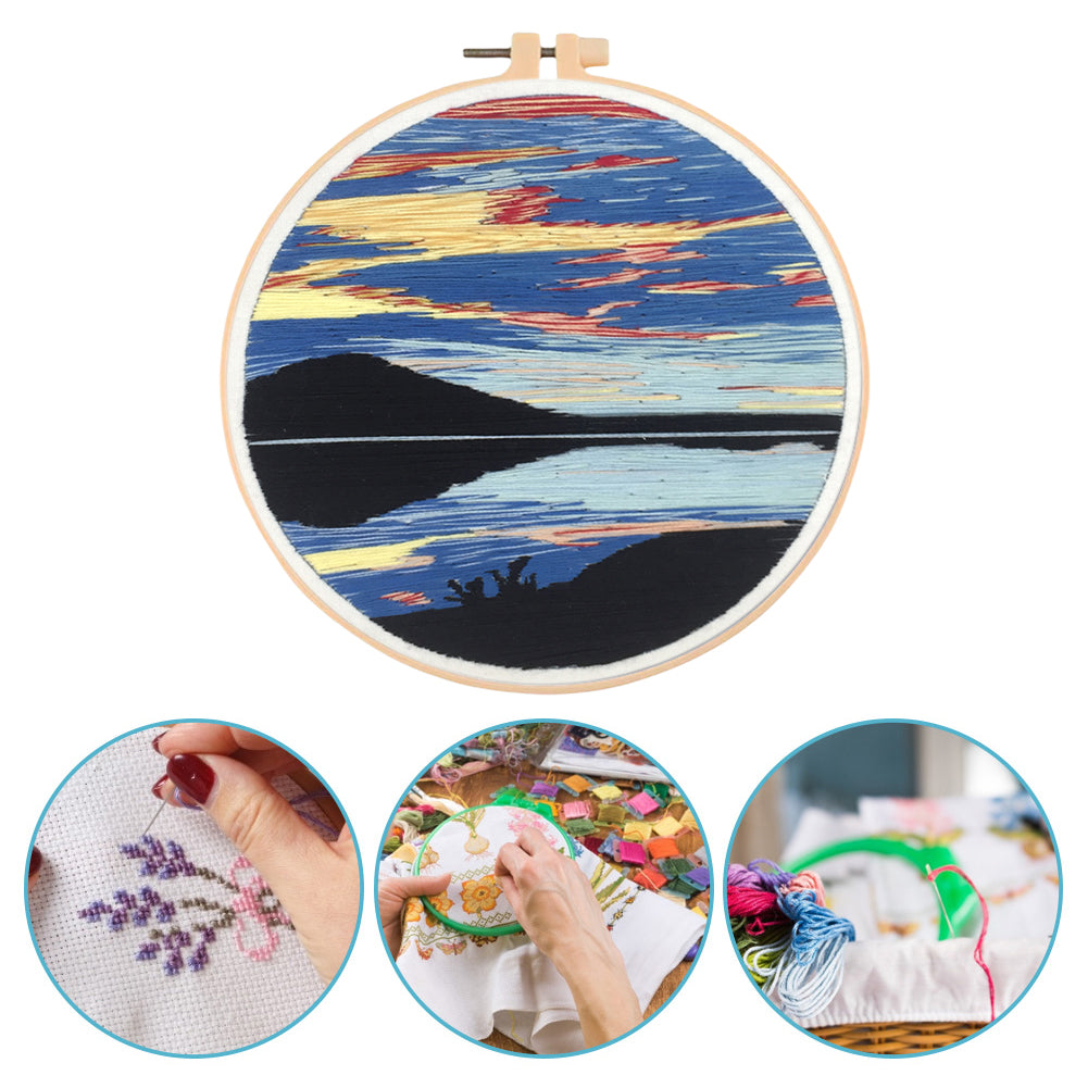 Water & Sky Merging - DIY Embroidery Cross Stitch Kit with Pattern Cotton Threads Needles Hoop 30x30CM/11.81x11.81in