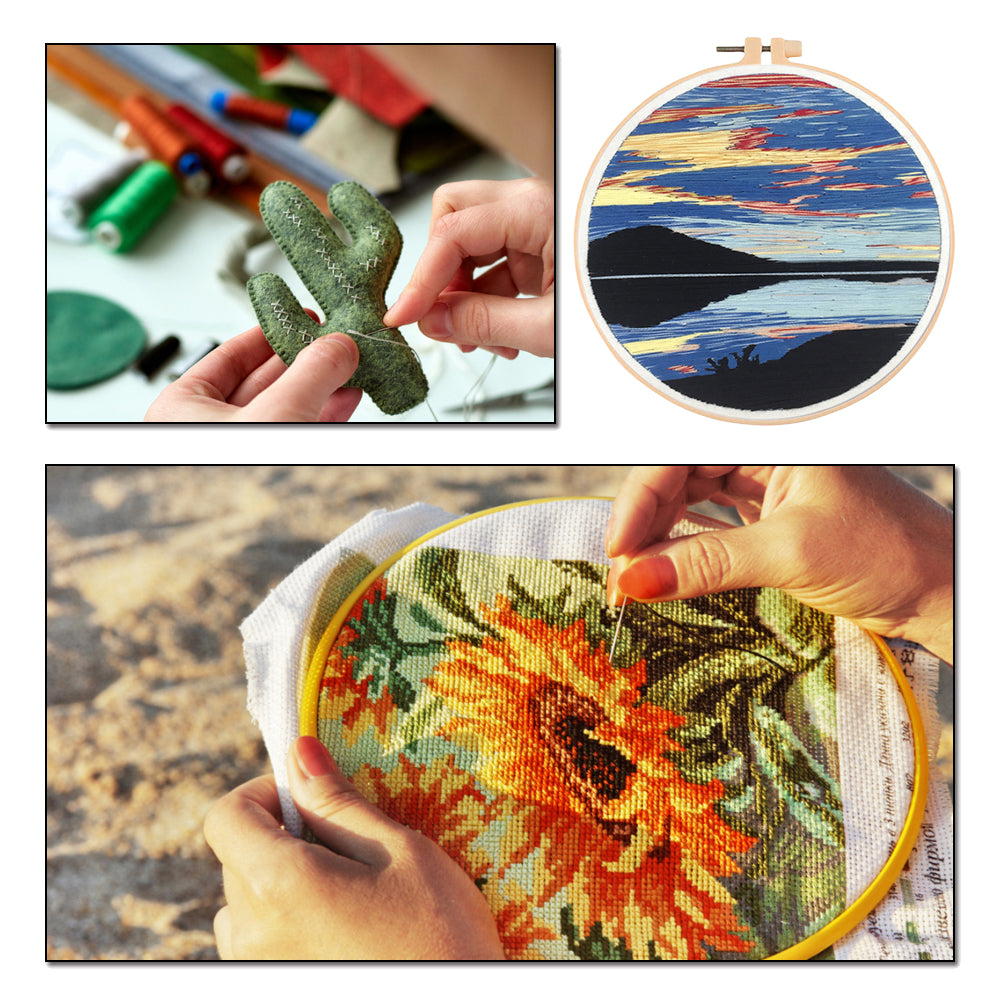Water & Sky Merging - DIY Embroidery Cross Stitch Kit with Pattern Cotton Threads Needles Hoop 30x30CM/11.81x11.81in