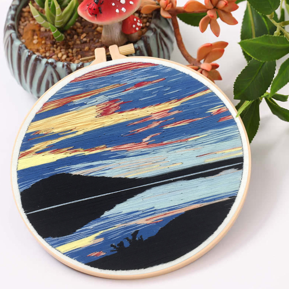 Water & Sky Merging - DIY Embroidery Cross Stitch Kit with Pattern Cotton Threads Needles Hoop 30x30CM/11.81x11.81in