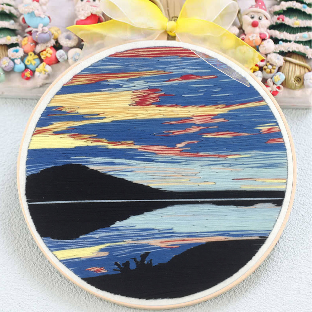 Water & Sky Merging - DIY Embroidery Cross Stitch Kit with Pattern Cotton Threads Needles Hoop 30x30CM/11.81x11.81in