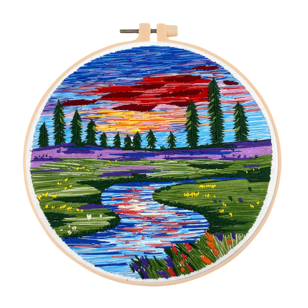 Colorful Clouds - DIY Embroidery Cross Stitch Kit with Pattern Cotton Threads Needles Hoop 30x30CM/11.81x11.81in