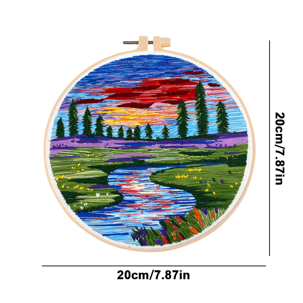 Colorful Clouds - DIY Embroidery Cross Stitch Kit with Pattern Cotton Threads Needles Hoop 30x30CM/11.81x11.81in