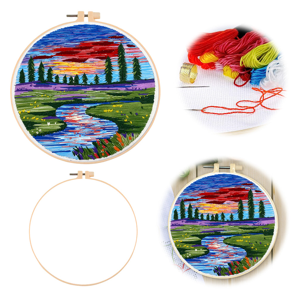 Colorful Clouds - DIY Embroidery Cross Stitch Kit with Pattern Cotton Threads Needles Hoop 30x30CM/11.81x11.81in