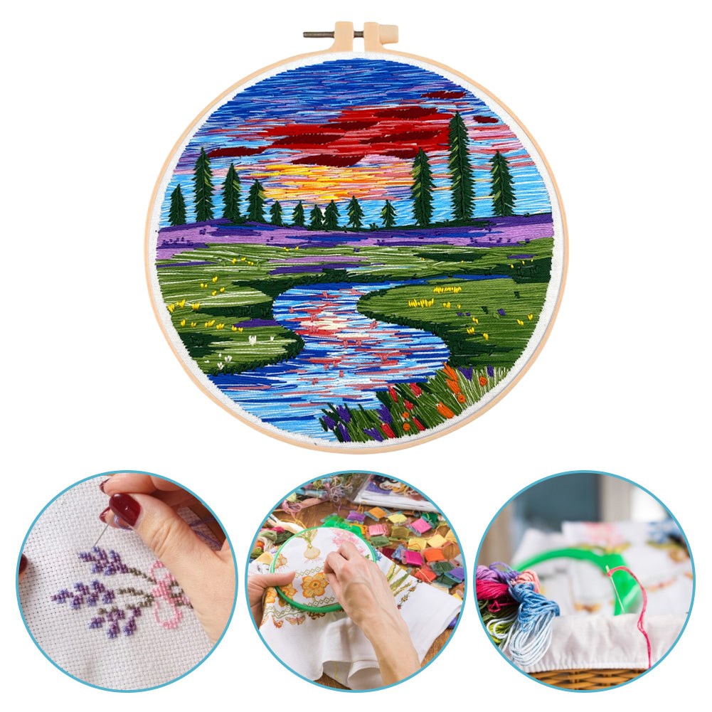 Colorful Clouds - DIY Embroidery Cross Stitch Kit with Pattern Cotton Threads Needles Hoop 30x30CM/11.81x11.81in