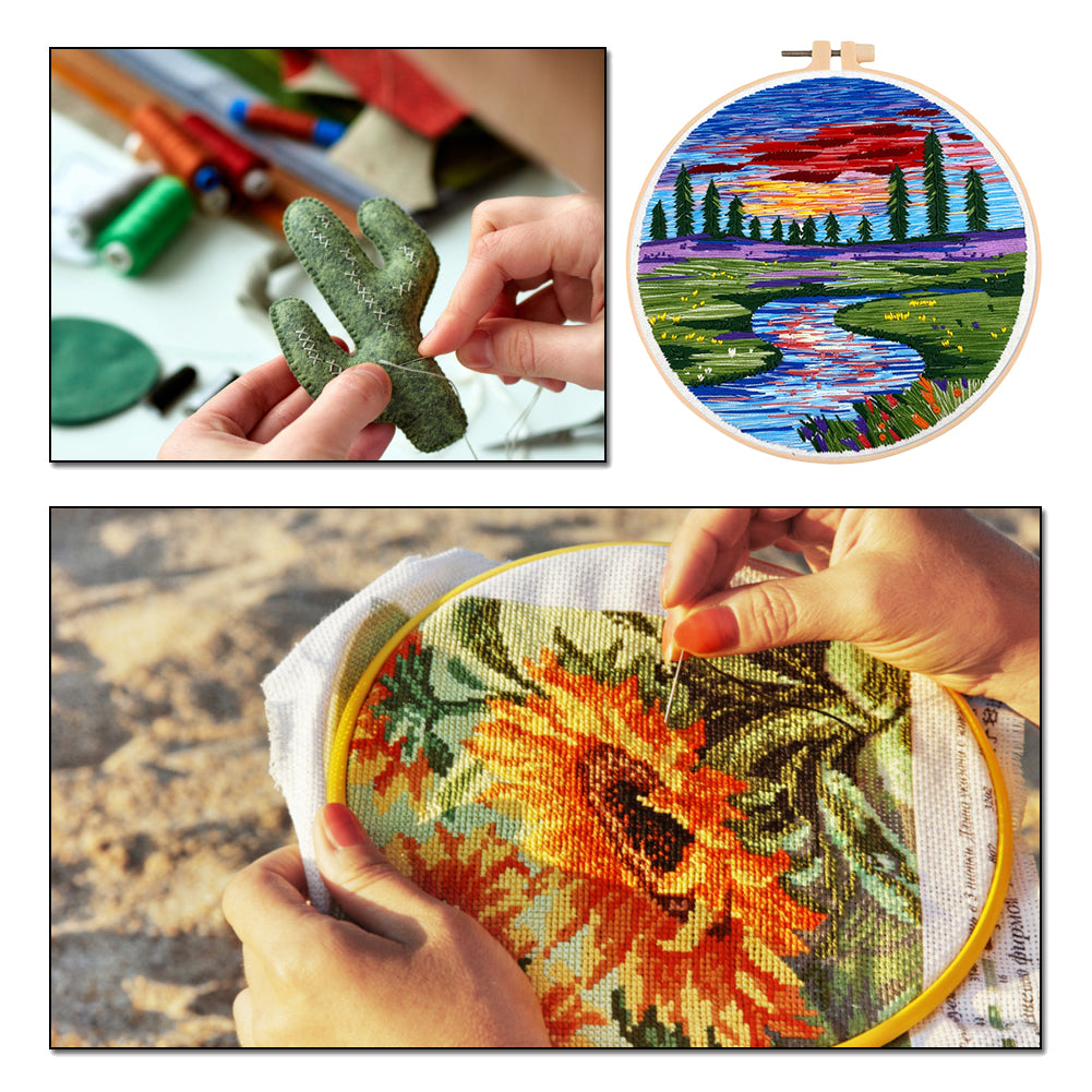Colorful Clouds - DIY Embroidery Cross Stitch Kit with Pattern Cotton Threads Needles Hoop 30x30CM/11.81x11.81in