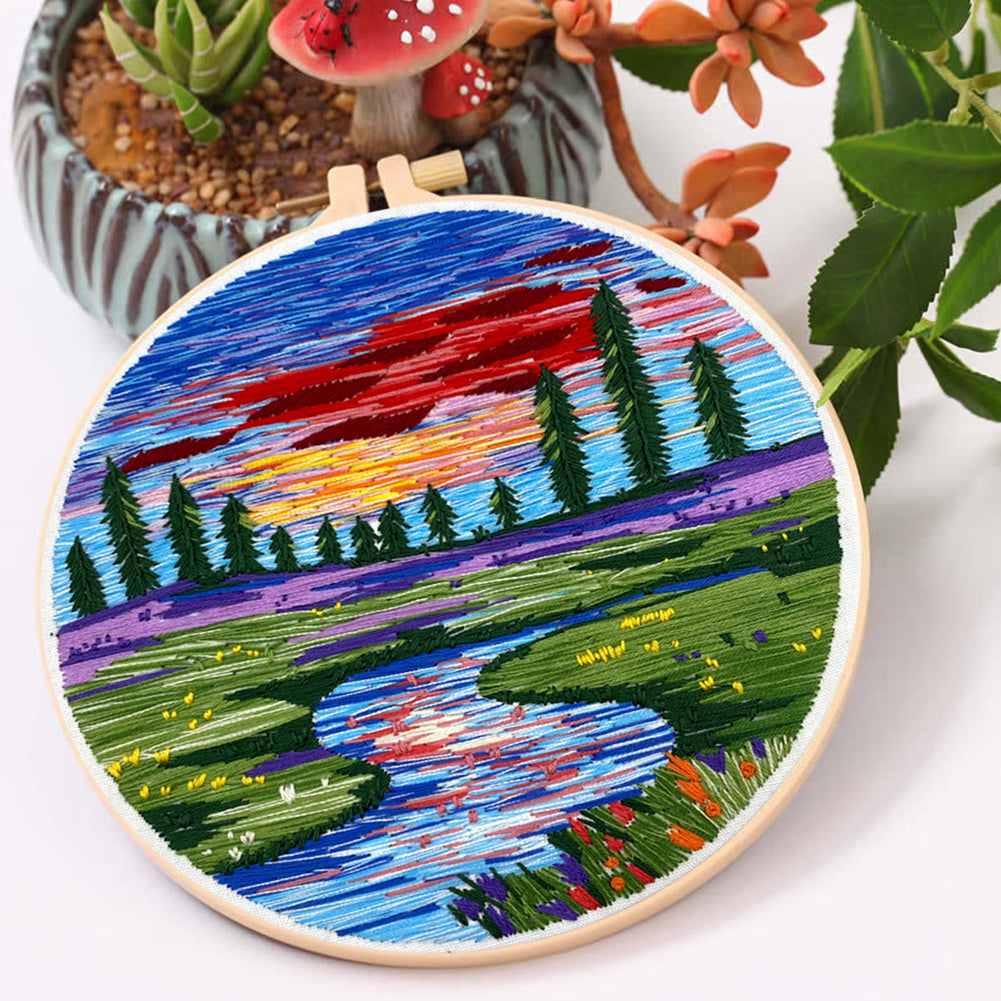 Colorful Clouds - DIY Embroidery Cross Stitch Kit with Pattern Cotton Threads Needles Hoop 30x30CM/11.81x11.81in