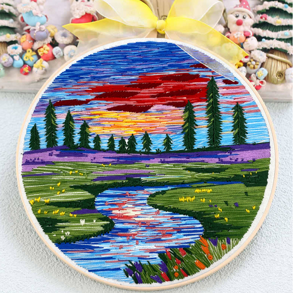Colorful Clouds - DIY Embroidery Cross Stitch Kit with Pattern Cotton Threads Needles Hoop 30x30CM/11.81x11.81in