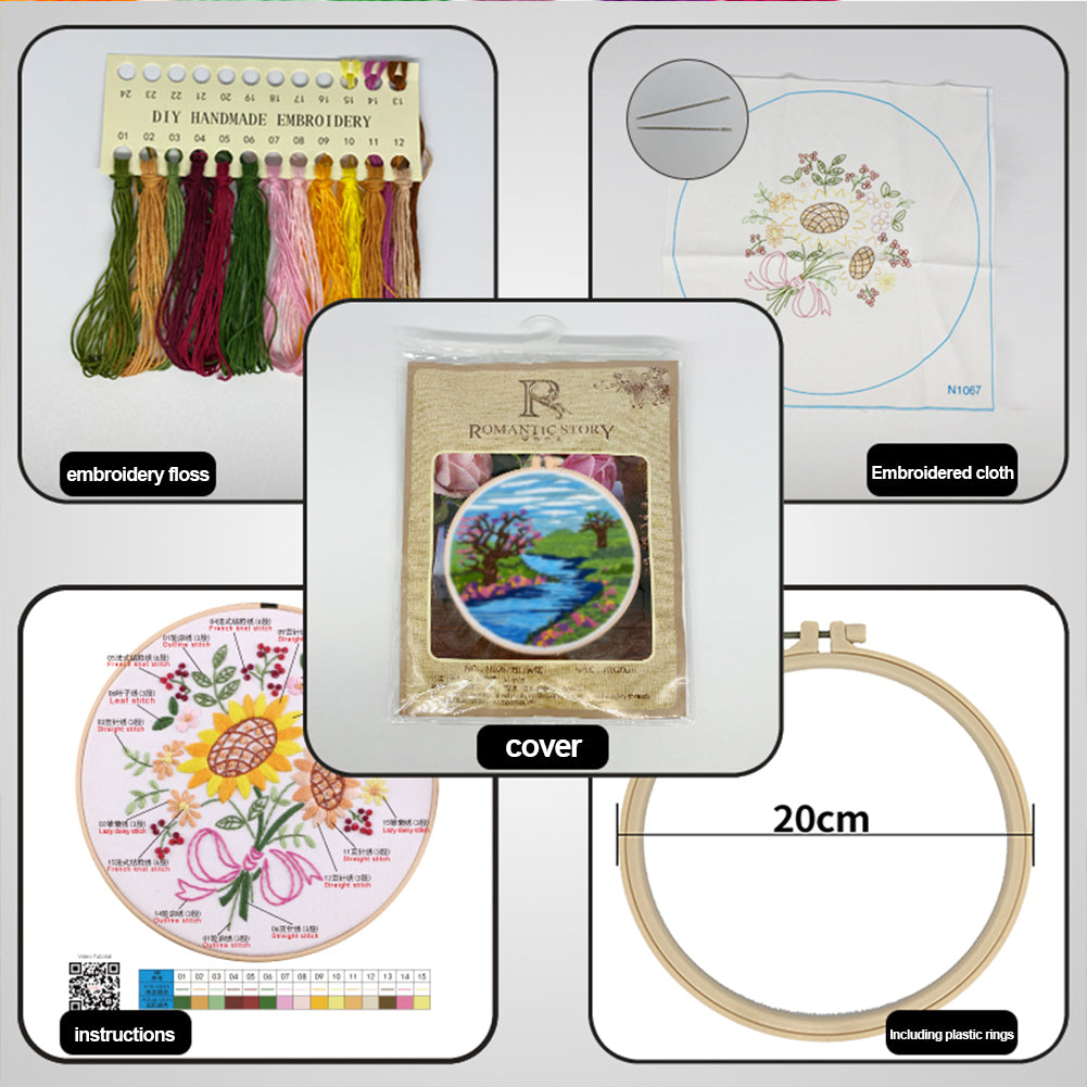 Lake & Sky View - DIY Embroidery Cross Stitch Kit with Pattern Cotton Threads Needles Hoop 30x30CM/11.81x11.81in