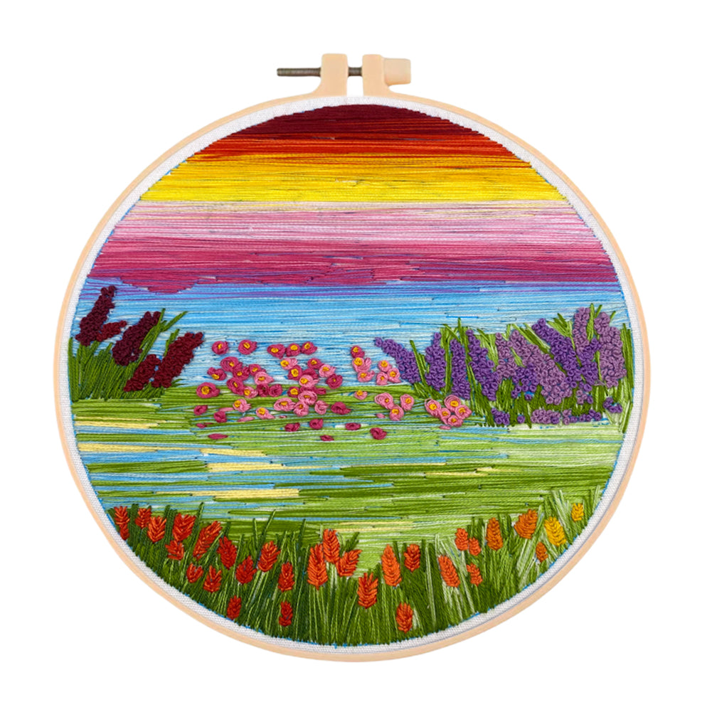 Vibrant Spring - DIY Embroidery Cross Stitch Kit with Pattern Cotton Threads Needles Hoop 30x30CM/11.81x11.81in