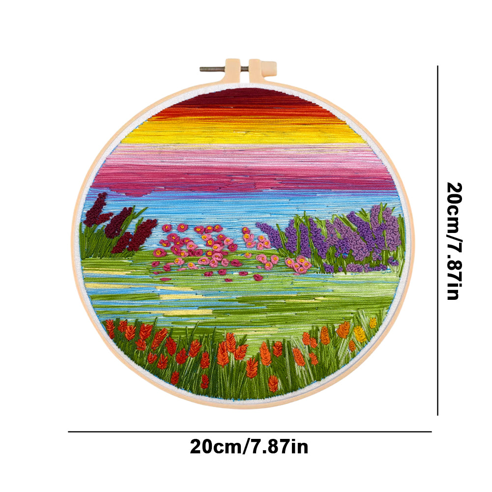 Vibrant Spring - DIY Embroidery Cross Stitch Kit with Pattern Cotton Threads Needles Hoop 30x30CM/11.81x11.81in