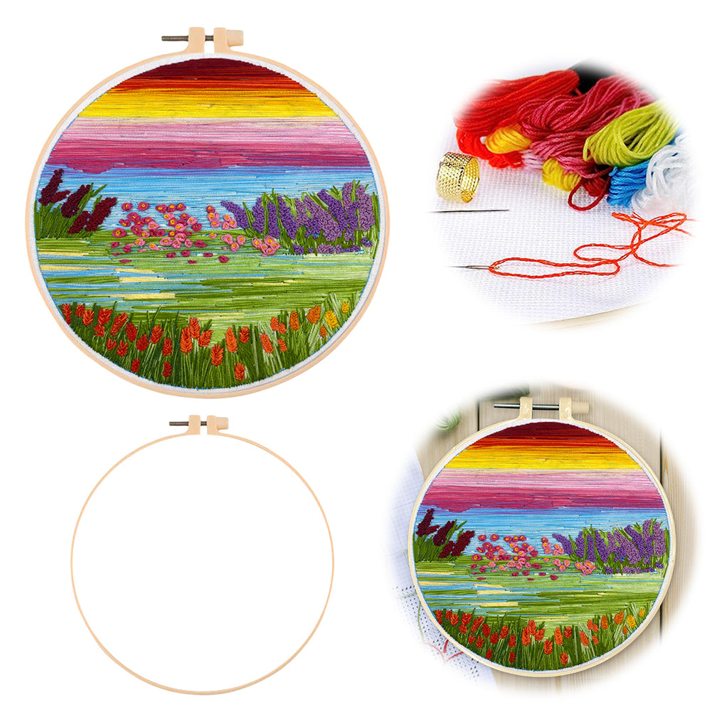 Vibrant Spring - DIY Embroidery Cross Stitch Kit with Pattern Cotton Threads Needles Hoop 30x30CM/11.81x11.81in