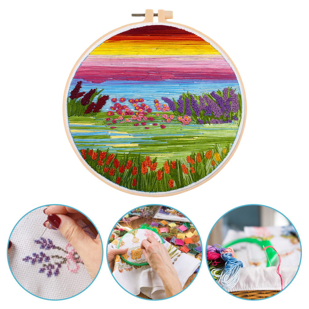 Vibrant Spring - DIY Embroidery Cross Stitch Kit with Pattern Cotton Threads Needles Hoop 30x30CM/11.81x11.81in