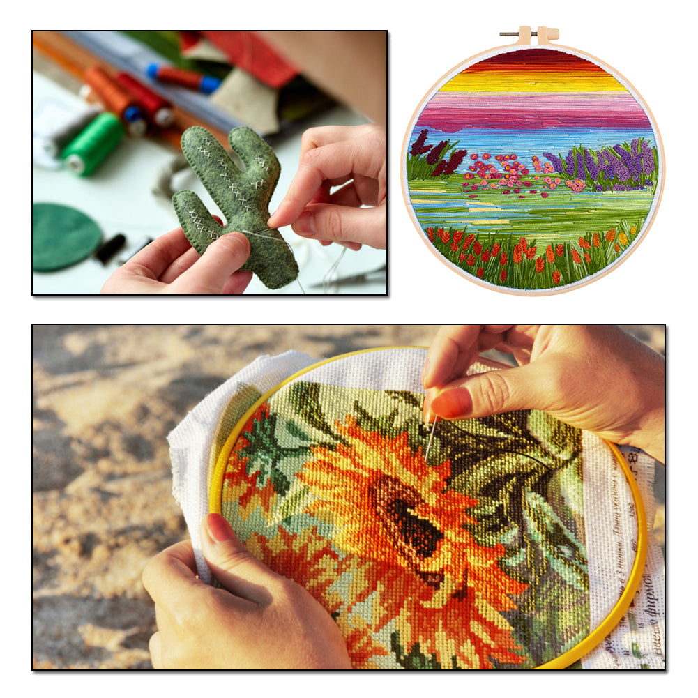 Vibrant Spring - DIY Embroidery Cross Stitch Kit with Pattern Cotton Threads Needles Hoop 30x30CM/11.81x11.81in