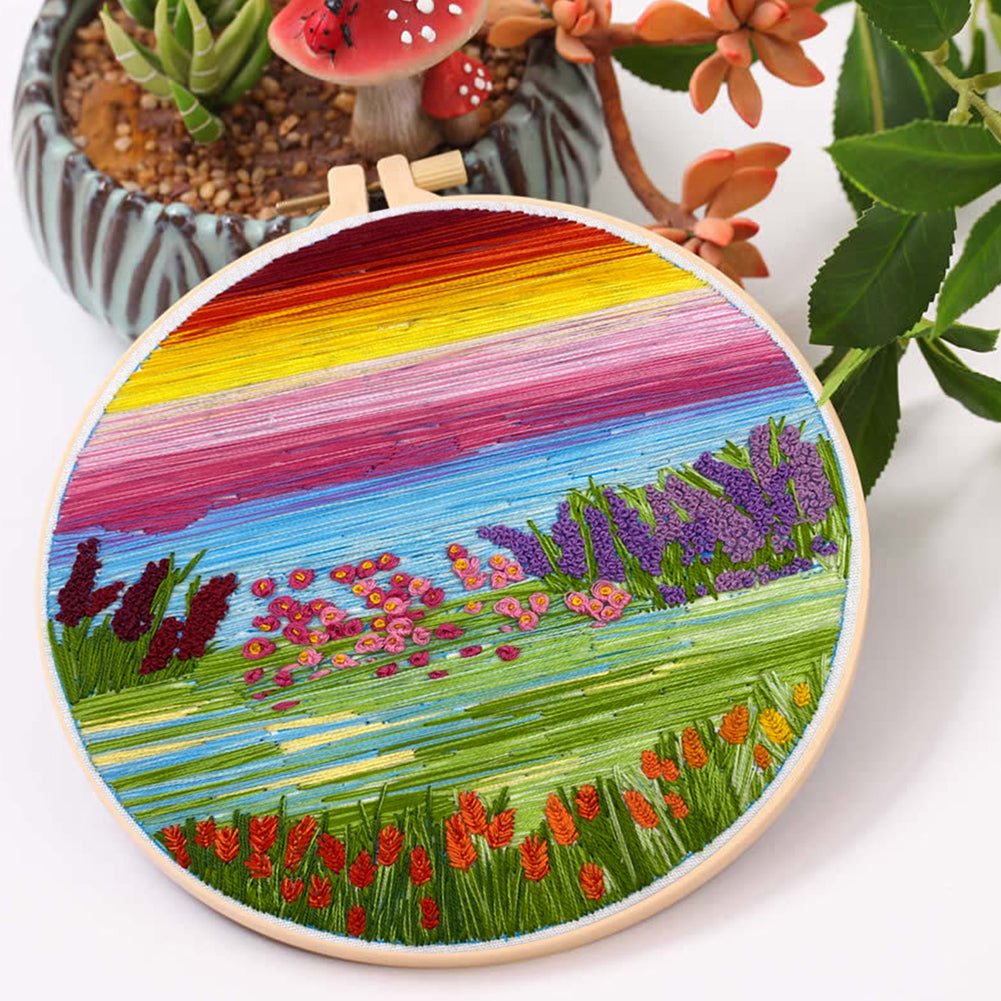 Vibrant Spring - DIY Embroidery Cross Stitch Kit with Pattern Cotton Threads Needles Hoop 30x30CM/11.81x11.81in