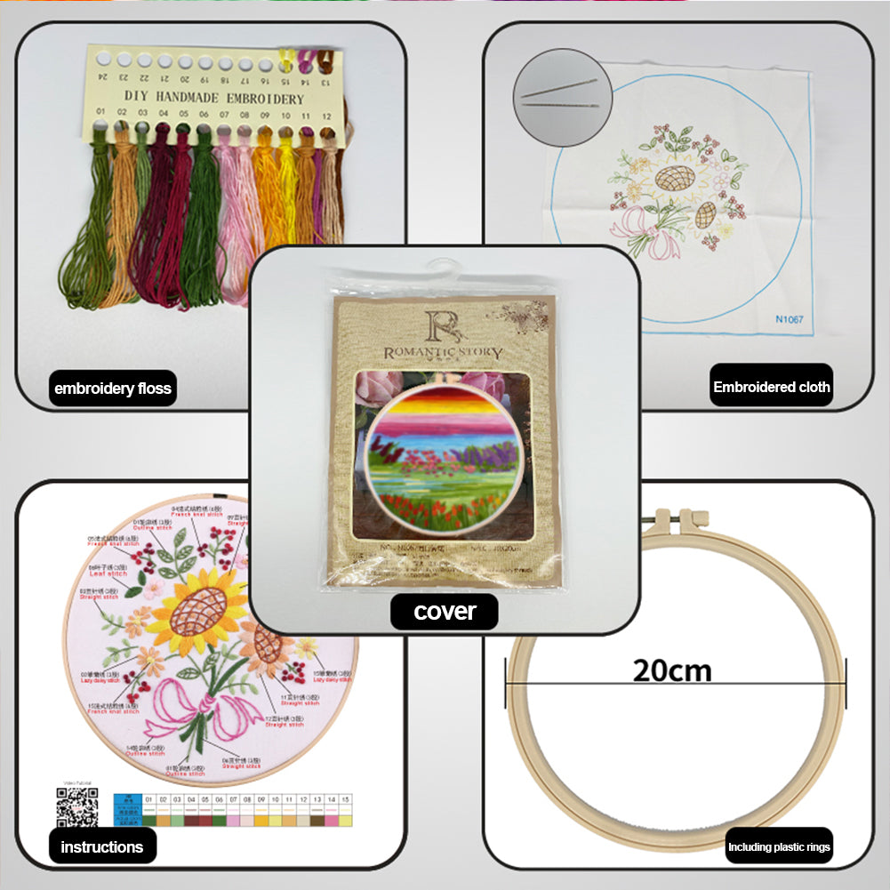 Vibrant Spring - DIY Embroidery Cross Stitch Kit with Pattern Cotton Threads Needles Hoop 30x30CM/11.81x11.81in