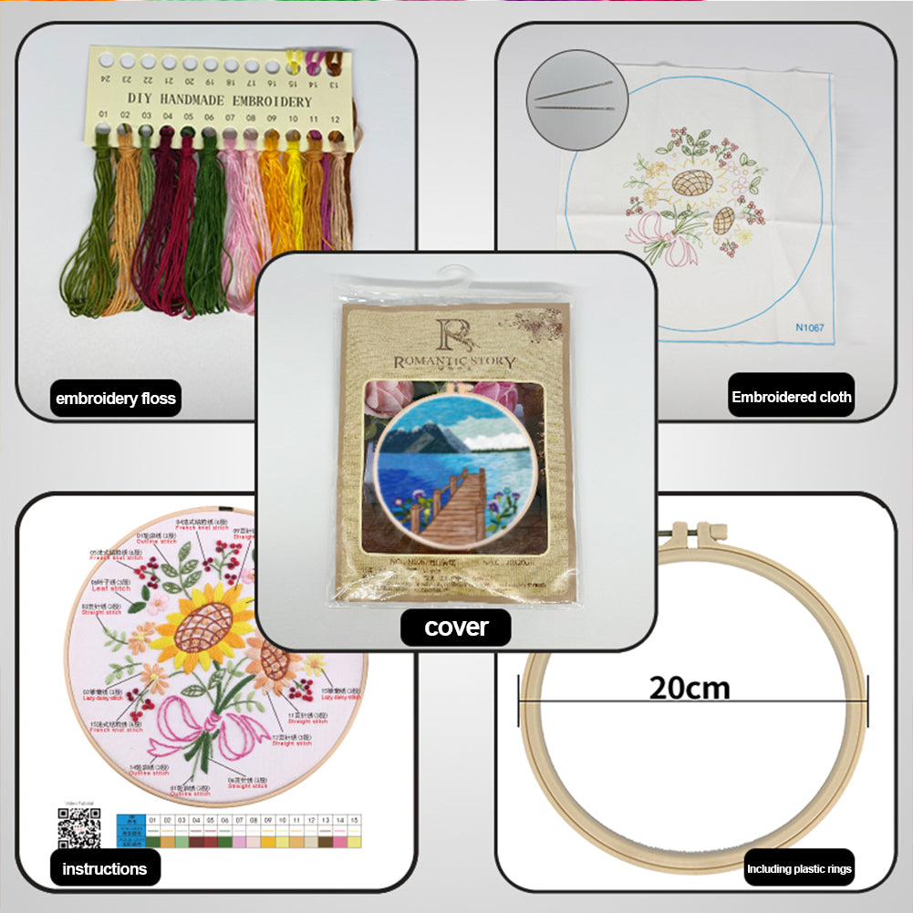 Lake & Mountain Scenery - DIY Embroidery Cross Stitch Kit with Pattern Cotton Threads Needles Hoop 30x30CM/11.81x11.81in