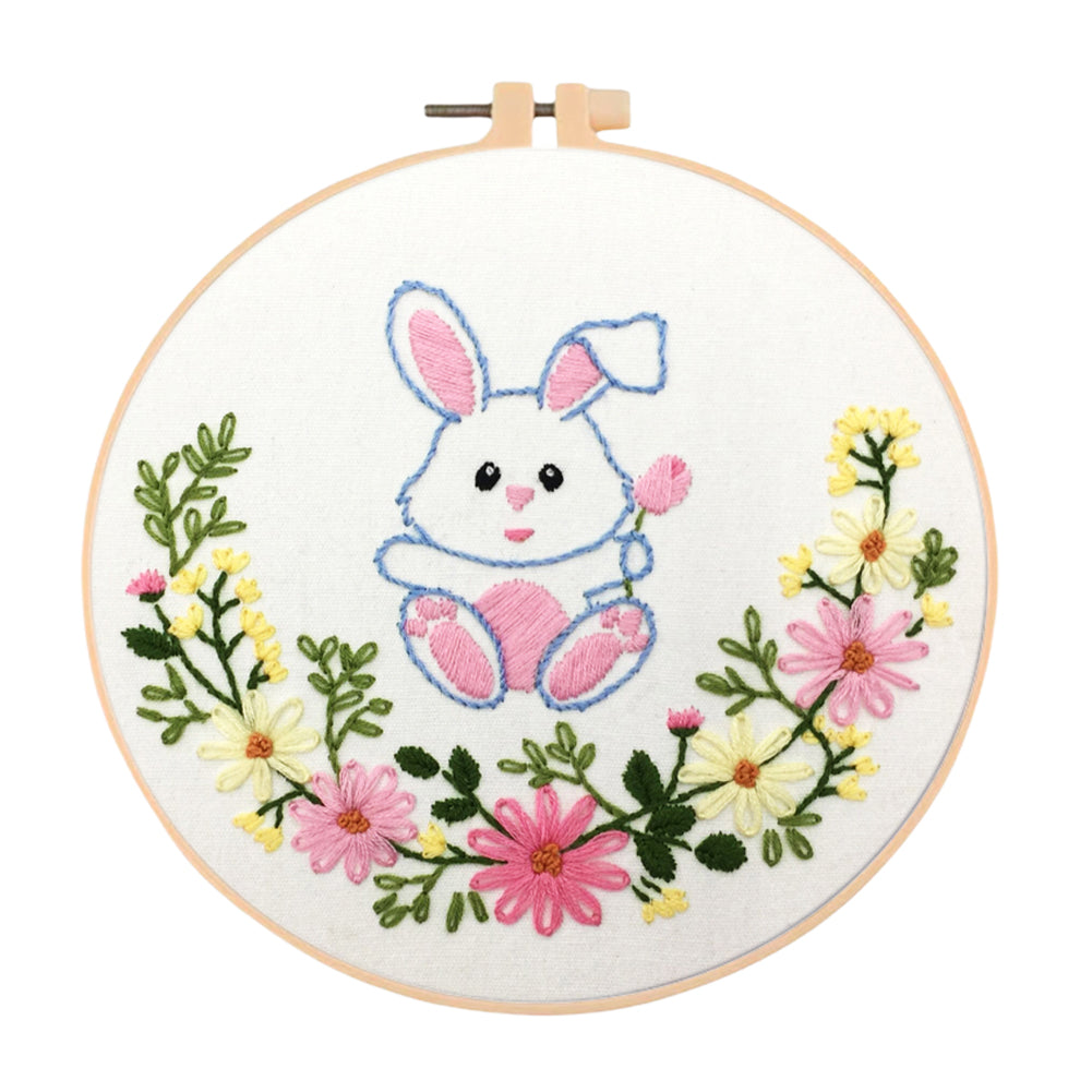 Cute Little Rabbit - DIY Embroidery Cross Stitch Kit with Pattern Cotton Threads Needles Hoop 30x30CM/11.81x11.81in