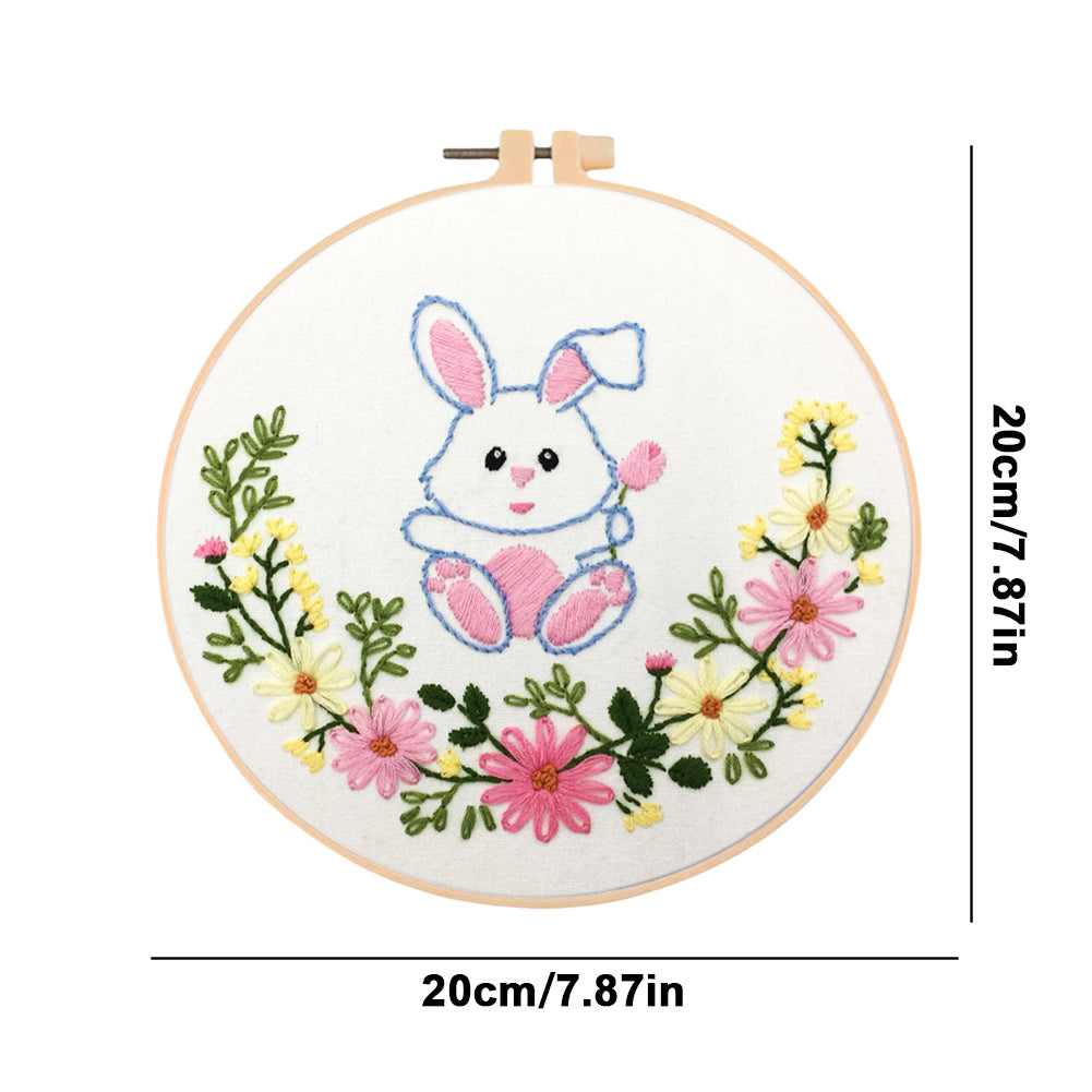 Cute Little Rabbit - DIY Embroidery Cross Stitch Kit with Pattern Cotton Threads Needles Hoop 30x30CM/11.81x11.81in
