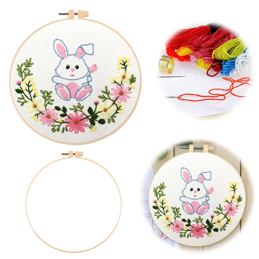 Cute Little Rabbit - DIY Embroidery Cross Stitch Kit with Pattern Cotton Threads Needles Hoop 30x30CM/11.81x11.81in