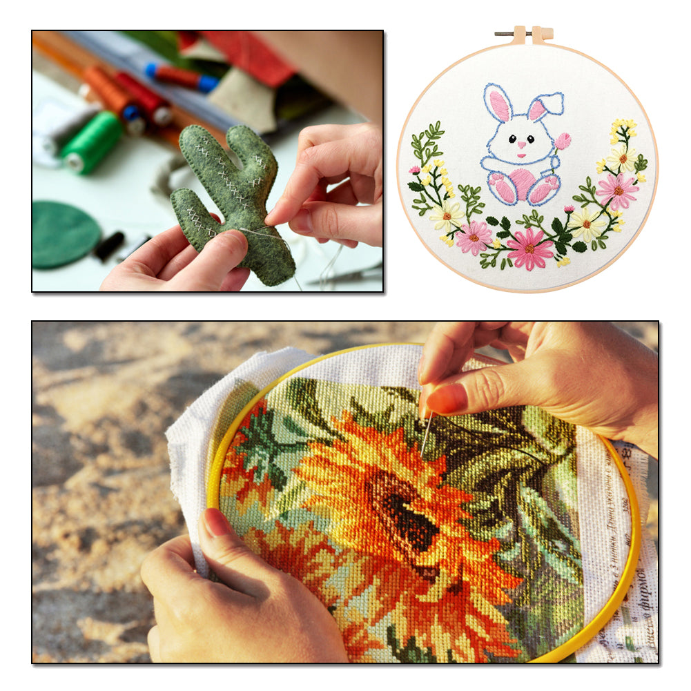 Cute Little Rabbit - DIY Embroidery Cross Stitch Kit with Pattern Cotton Threads Needles Hoop 30x30CM/11.81x11.81in